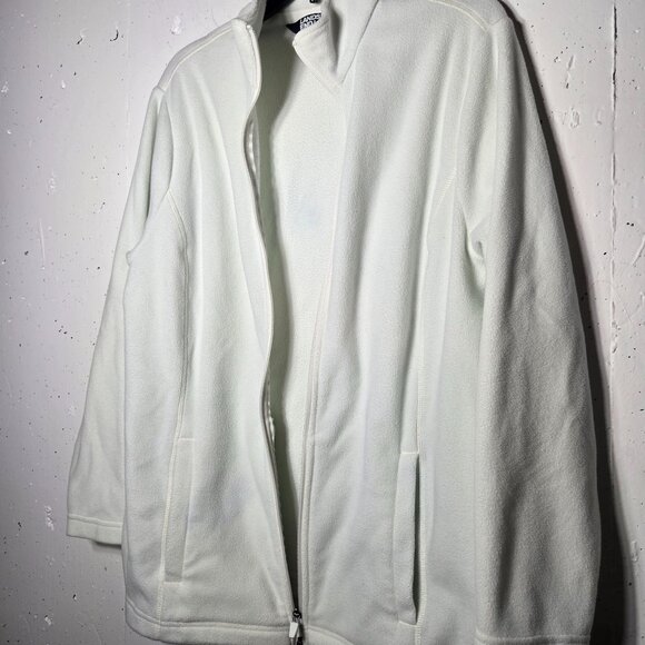 Lands End Womens White Fleece Full Zip Jacket Plus Size 1X Neutral Soft Cozy - Picture 10 of 13